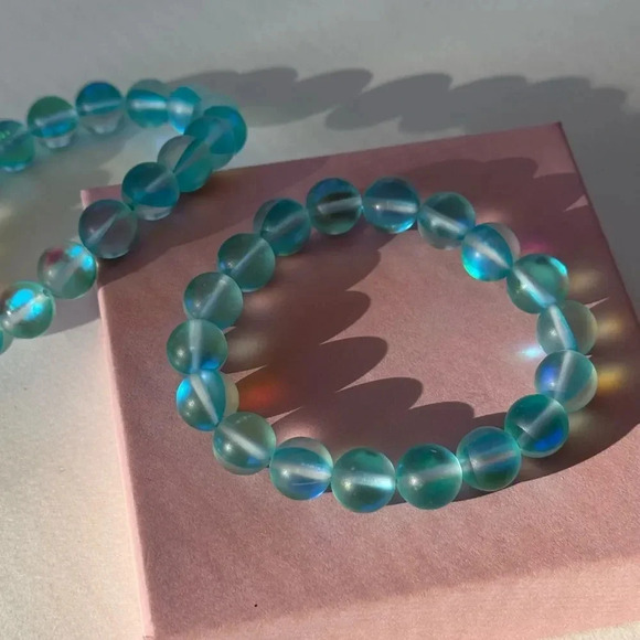 Set of 2! Blue Round Semi-Transparent Stretch Bracelets - Picture 2 of 4